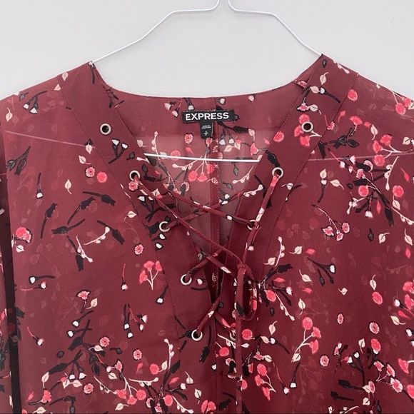 Express burgundy sheer dolman sleeve lace top - Picture 3 of 5